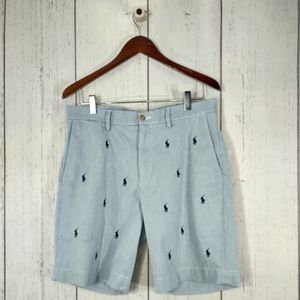 Polo Ralph Lauren Seersucker Stripe Embroidered Pony Shorts 9"